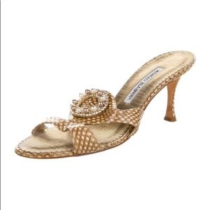Manolo Blahnik Embossed Animal Print Heel Slide Sandal